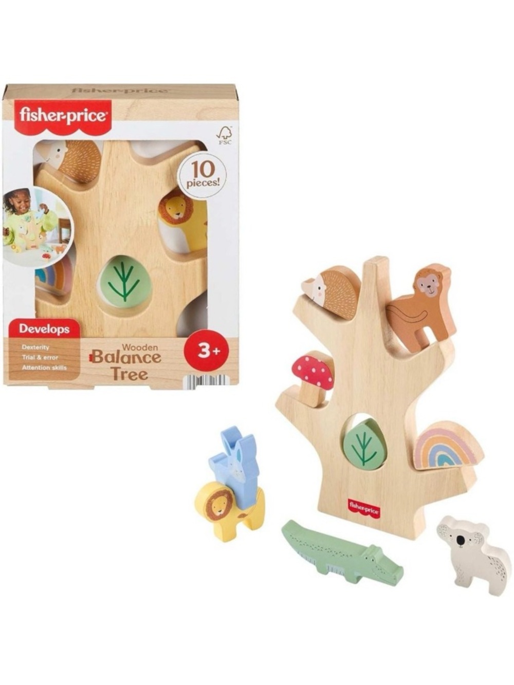 Fisher-Price Wooden Balance Tree Toy - Natural & Multi